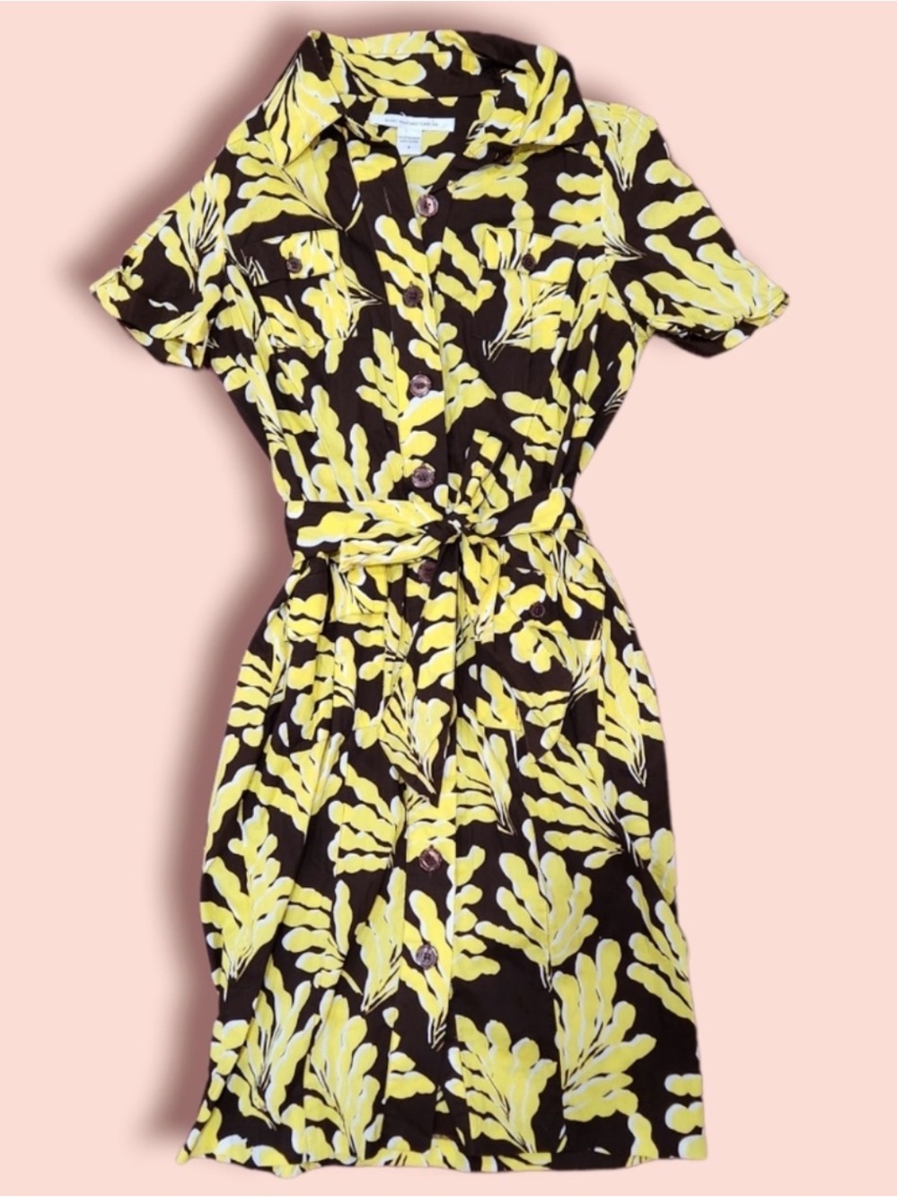 Diane Van Furstenberg Yellow Leaf-Print Shirt Dress size 8